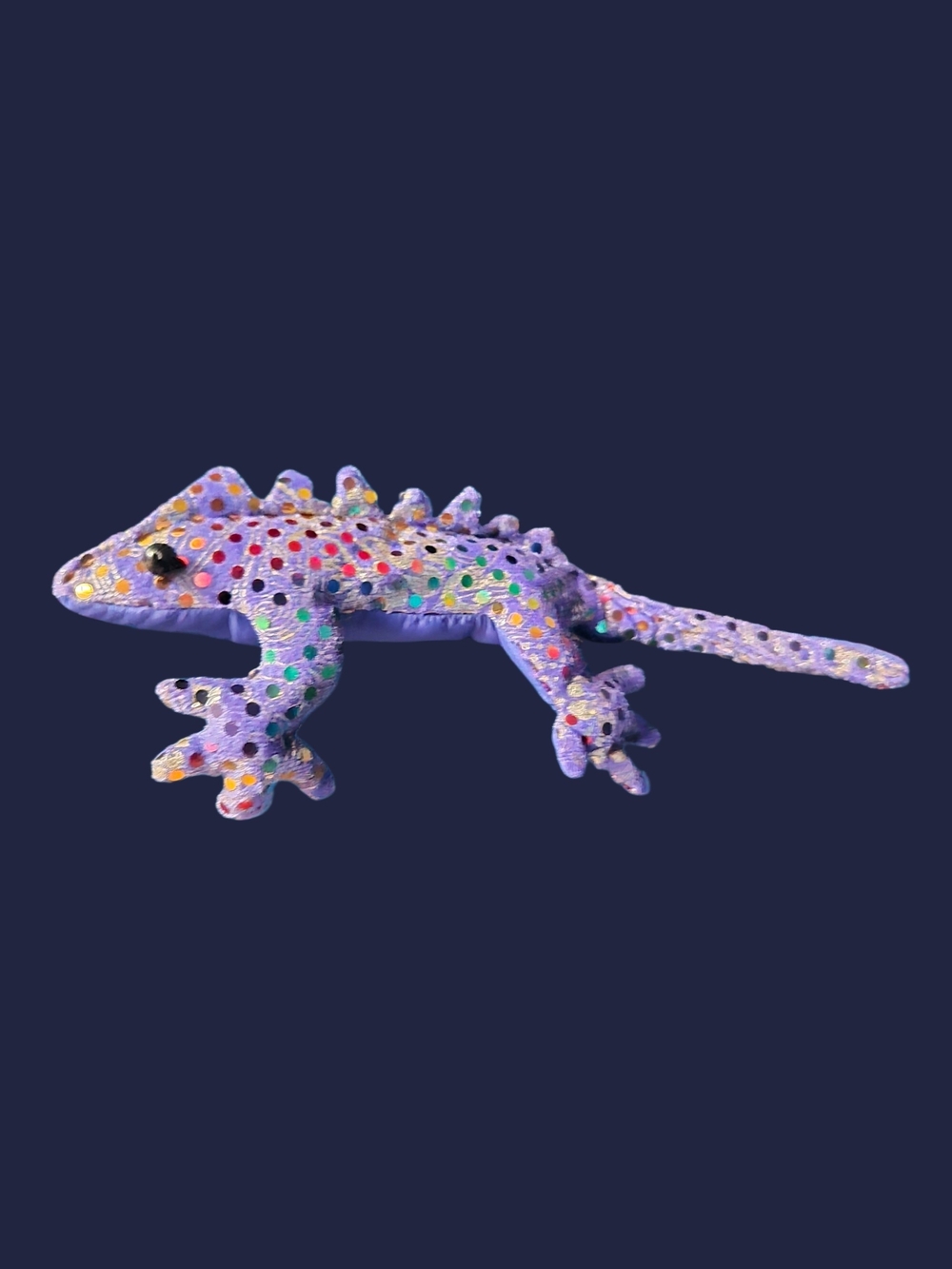 Purple Polka-Dot Gecko Plush for Reptile Fans Toy Beanbag Beaded Sequin